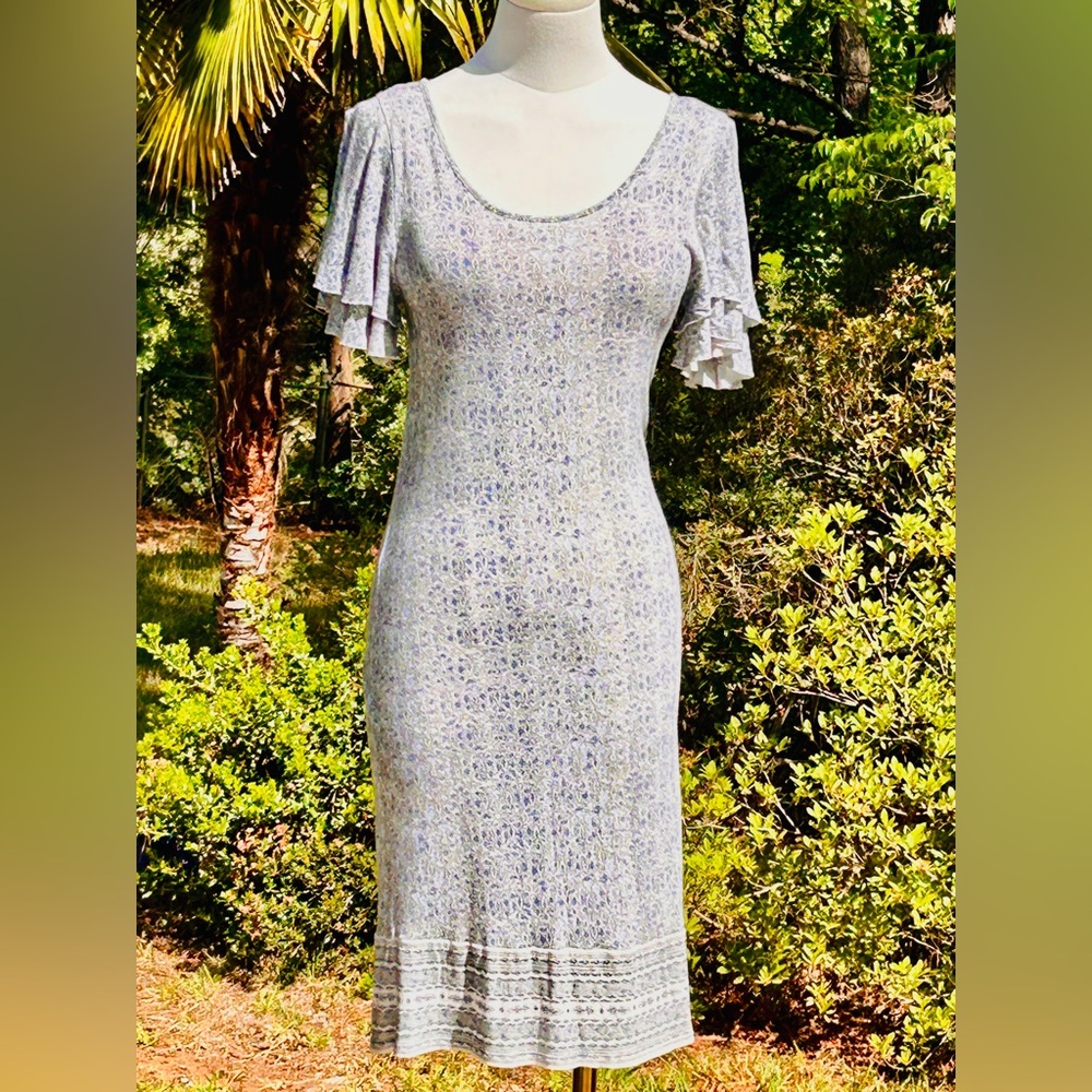 LUCKY BRAND Dress Blue Boho Scoop Neck Flutter Sleeve Shirtdress **LIKE NEW**